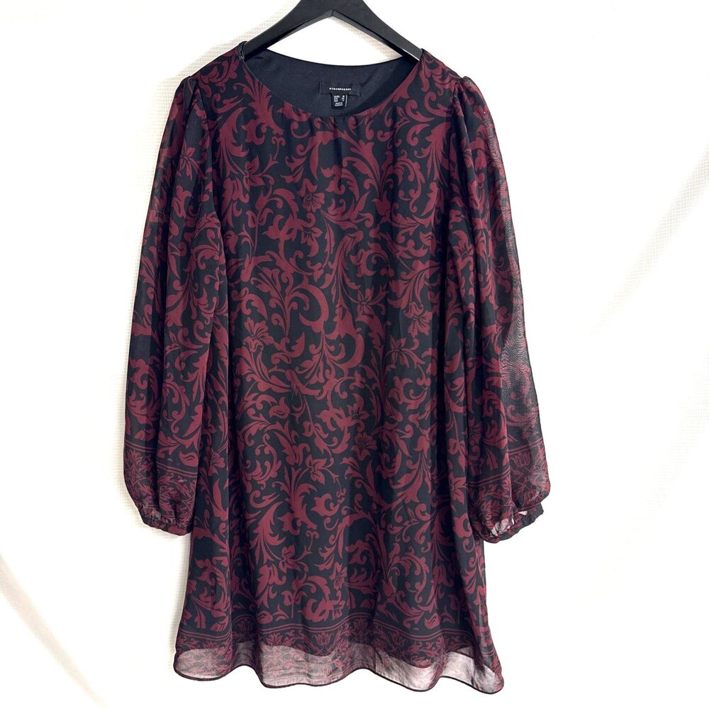 Atmosphere Burgundy Long Sleeve Dress - 12 - Sheer lined boho